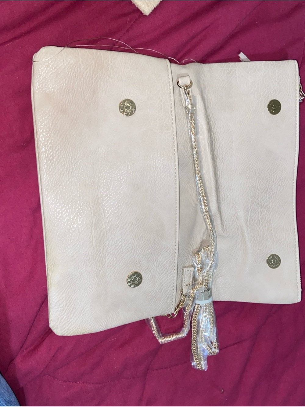 Modern Lux White Leather Crossbody Clutch with Gold Chain